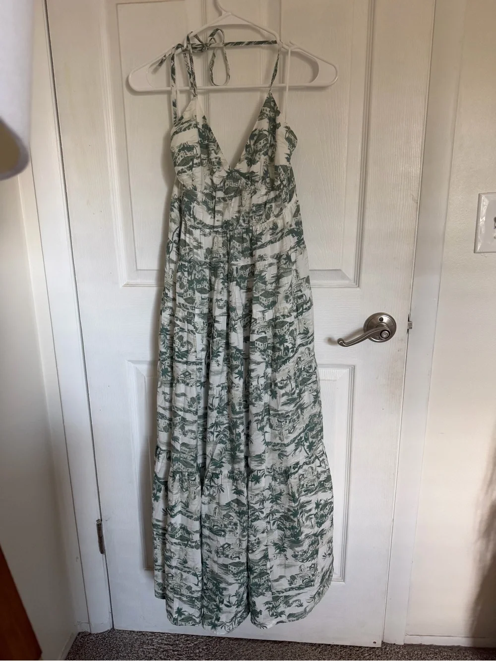 Abercrombie & Fitch White and Green Botanical Maxi Dress